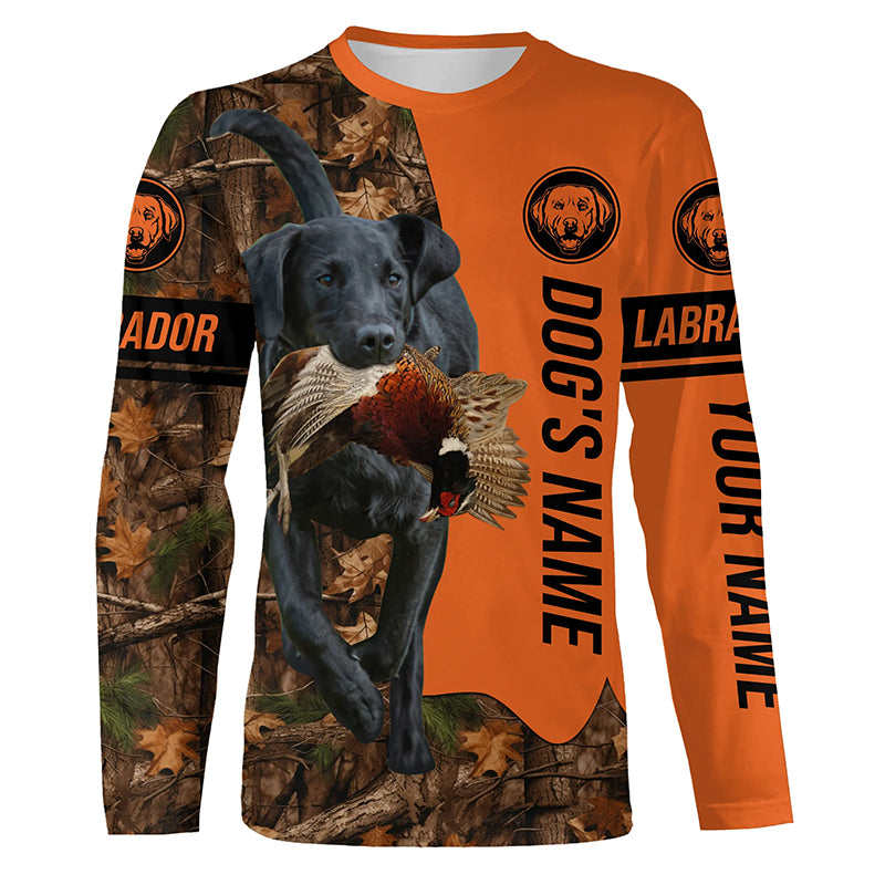 Pheasant Hunting with Dogs Black Labs Customize Name Shirts for Bird Hunter, Labrador Retriever shirt FSD4027