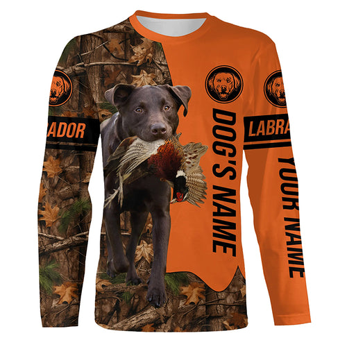 Pheasant Hunting with Dogs Chocolate Labs Customize Name Shirts for Bird Hunter, Labrador Retriever shirt FSD4029
