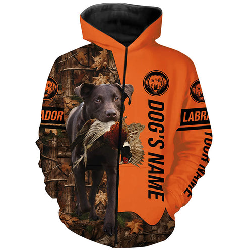 Pheasant Hunting with Dogs Chocolate Labs Customize Name Shirts for Bird Hunter, Labrador Retriever shirt FSD4029
