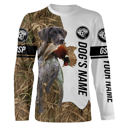 Pheasant Hunting with German Shorthaired Pointer Custom Name Camo Full Printing Shirts, GSP Dog Hunting Partner FSD2661