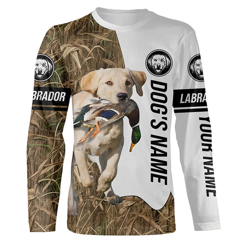 Duck Hunting with Labrador Retriever Dog Custom Name Camo Full Printing Shirts, Yellow Lab Hunting Partner FSD2670