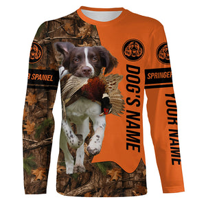Pheasant Hunting with Dog English Springer Spaniel Customize Name Shirts for Bird Hunter FSD4038