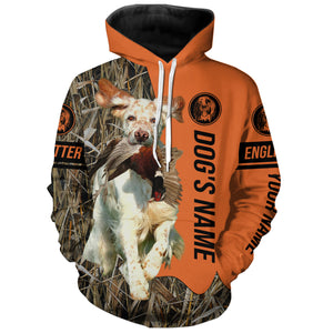 English Setter (orange and white) Hunting Dog Customized Name Shirts for Hunters, Bird Hunting FSD4233