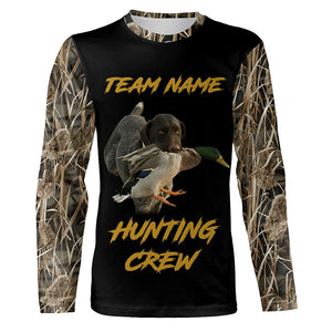 Duck Hunting Crew with Deutsch Drahthaar Dog Waterfowl Camo Shirts, Duck Hunting Shirts for Team FSD4535