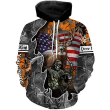 Load image into Gallery viewer, Deer Hunting American Flag Grim Reaper Custom Name camouflage Shirts for Hunters, Hunting Clothing FSD358