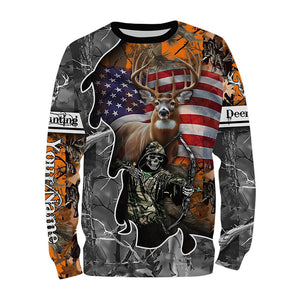 Deer Hunting American Flag Grim Reaper Custom Name camouflage Shirts for Hunters, Hunting Clothing FSD358