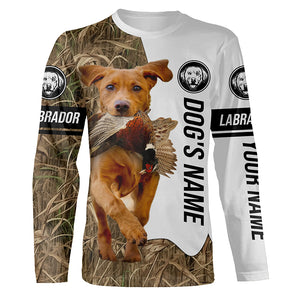 Pheasant Hunting with Fox Red Labrador Retriever Dog Custom Name Camo Full Printing Shirts, Fox Red Lab Hunting Dog FSD2678