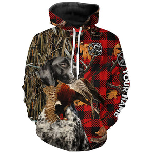 Black roan GSP Pheasant Hunting Dog Red Plaid Camo Custom Name Shirts, Christmas Gifts for Hunters FSD4238