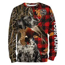 Load image into Gallery viewer, Black roan GSP Pheasant Hunting Dog Red Plaid Camo Custom Name Shirts, Christmas Gifts for Hunters FSD4238