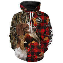 Load image into Gallery viewer, Brittany Pheasant Hunting Dog Red Plaid Camo Custom Name Shirt, Christmas Gifts for Hunters FSD4240