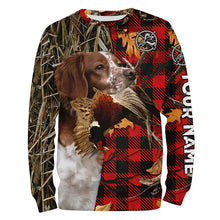 Load image into Gallery viewer, Brittany Pheasant Hunting Dog Red Plaid Camo Custom Name Shirt, Christmas Gifts for Hunters FSD4240