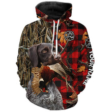 Load image into Gallery viewer, Deutsch Drahthaar Pheasant Hunting Dog Red Plaid Camo Custom Name Shirt, Christmas Gifts for Hunters FSD4242