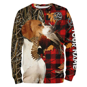 English Pointer (Orange and white) Pheasant Hunting Dog Red Plaid Camo Shirts, Christmas Hunting Gifts FSD4243