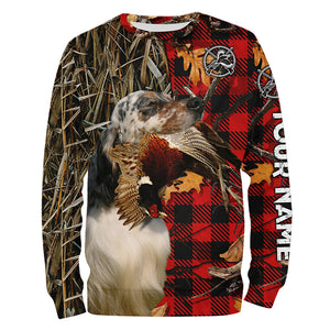 Llewellin English Setter Pheasant Hunting Dog Red Plaid Camo Shirts, Christmas Hunting Gifts FSD4244