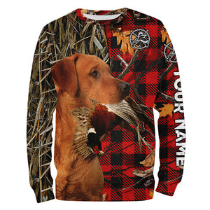 Fox Red Labrador Pheasant Hunting Dog Red Plaid Camo Custom Name Shirts, Christmas Gifts for Hunters FSD4247