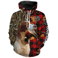 Load image into Gallery viewer, Irish Red &amp; White Setter Pheasant Hunting Dog Red Plaid Camo Custom Name Shirts, Christmas Gifts for Hunters FSD4248
