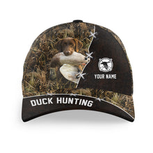 Load image into Gallery viewer, Duck hunting with Chocolate Lab Adjustable Baseball Hat, Personalized Duck hunting hat FSD3706
