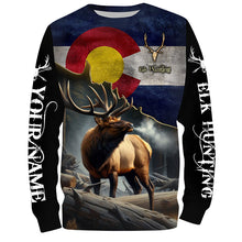 Load image into Gallery viewer, Elk Hunting Colorado flag Custom Name Shirts, CO Elk Hunting Shirt, Gifts for Hunter FSD230