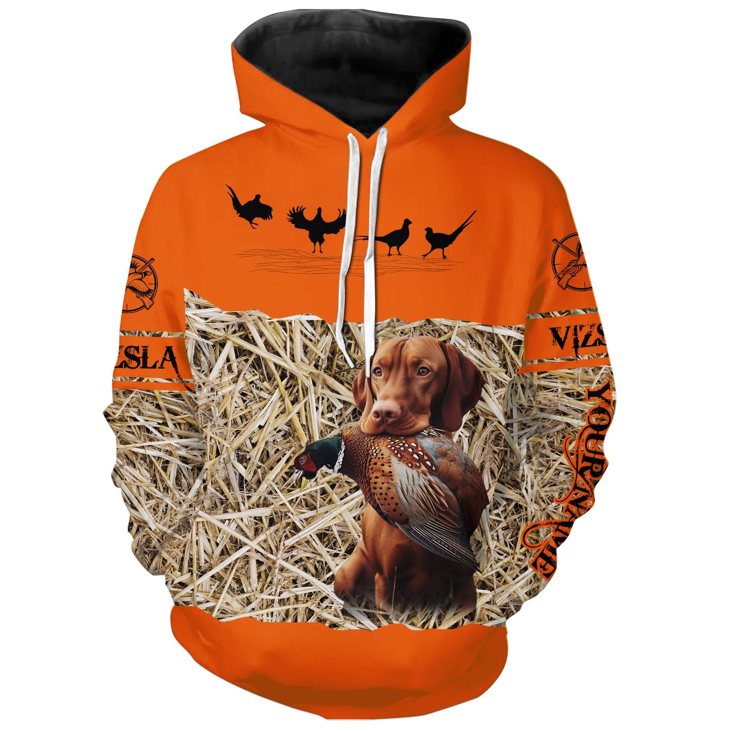 Pheasant Hunting Blaze Orange color Custom name Shirts with Hunting Dogs, Pheasant Hunting clothing FSD4547