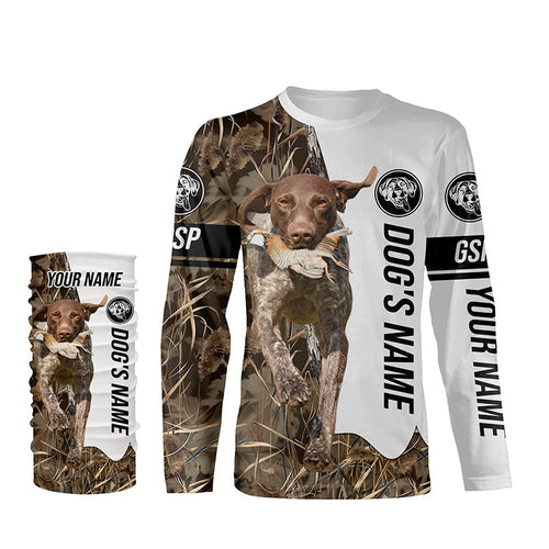 Quail Hunting with German Shorthaired Pointer GSP Custom Name Camo Full Printing Shirts, Hunting Gifts FSD3606