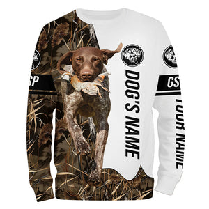 Quail Hunting with German Shorthaired Pointer GSP Custom Name Camo Full Printing Shirts, Hunting Gifts FSD3606