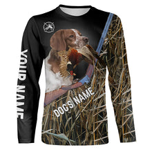 Load image into Gallery viewer, Brittany Dog Pheasant Hunting custom Name T-shirt, Long sleeves, Hoodie for Upland Bird Hunters FSD3917