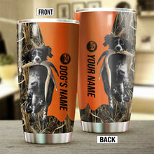 Load image into Gallery viewer, Black and white English Setter Birds &amp; Deer shed Hunting Dog Custom name Stainless Steel Tumbler Cup FSD4330