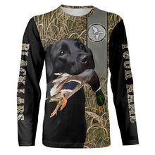 Load image into Gallery viewer, Black Labrador Duck Hunting with Dog Waterfowl Camo Custom Name All Over Printed Shirts, Personalized Gifts FSD2582