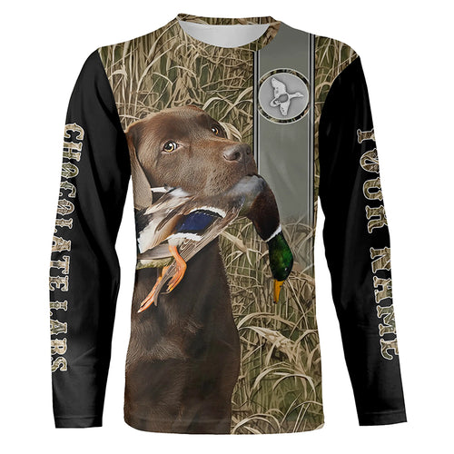 Chocolate Labrador Retriever Duck Hunting with Dog Waterfowl Camo Custom Name All Over Printed Shirts, Personalized Gifts FSD2583