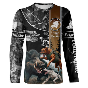 Wild Boar Hunting with Dogs Camo Custom Name Shirts, Boar hunting shirt, Gift for hunter FSD570