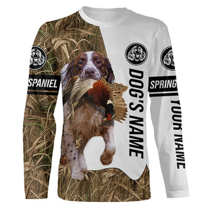 Pheasant Hunting with Springer Spaniel Dog Custom Name Camo Full Printing Shirts, English Springer Spaniel - FSD2770