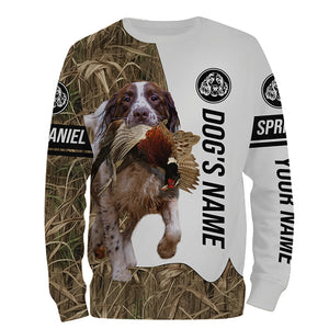 Pheasant Hunting with Springer Spaniel Dog Custom Name Camo Full Printing Shirts, English Springer Spaniel - FSD2770