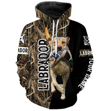 Load image into Gallery viewer, Duck Hunting with Dog Yellow Labrador Retriever Waterfowl Camo custom Name Shirts for Duck Hunters FSD4531