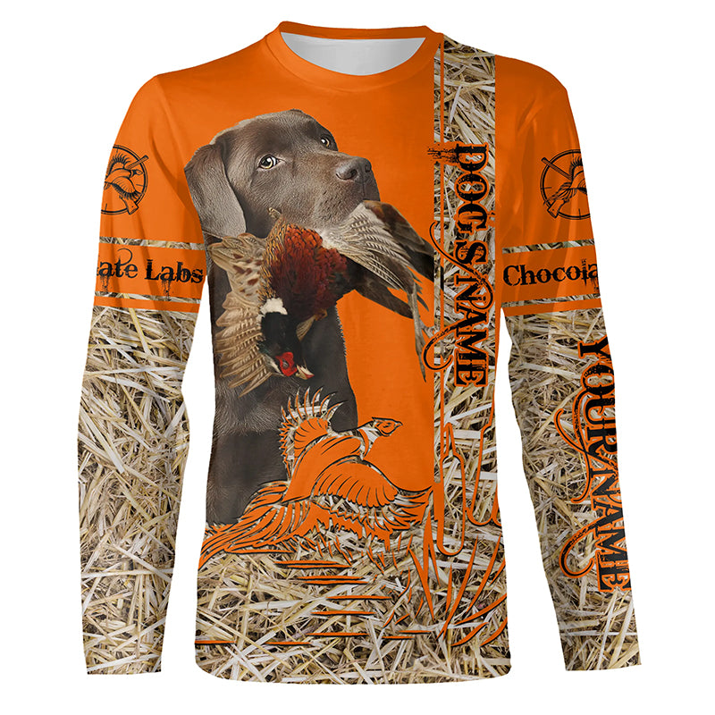 Chocolate Labrador Retriever Dog Pheasant Hunting Blaze Orange Hunting Shirts for Hunter, Bird Hunters FSD4158