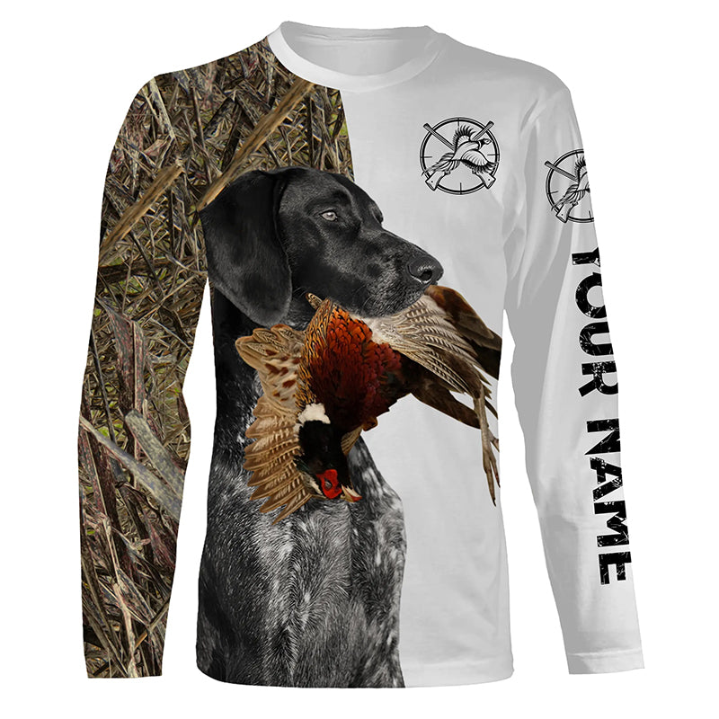 Pheasant Hunting Dog Black and White German Shorthaired Pointer Camo Customize Name full Printed Shirts FSD3418