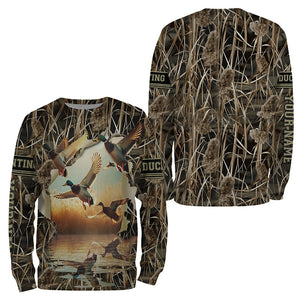 Mallard Duck Hunting Waterfowl Camo Custom Name Shirts for Men and Kid, Duck Hunting clothing FSD688