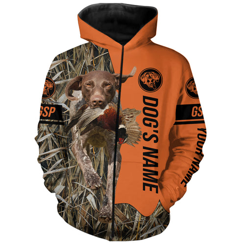 German Shorthaired Pointer Hunting Dog Customized Name Zip Up Hoodie Shirt FSD4072