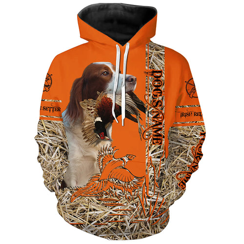 Irish Red & White Setter Dog Pheasant Hunting Blaze Orange Hunting Shirts, Pheasant Hunting Clothing FSD4174