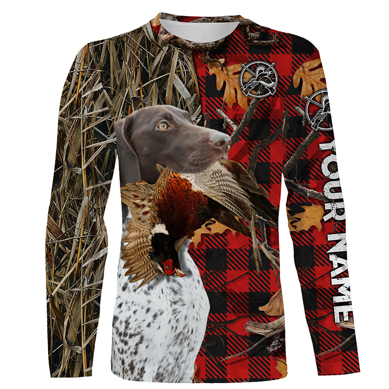 German Shorthaired Pointer Hunting Dog Red Plaid Fall Camo Custom Name all over printing Shirts FSD4225