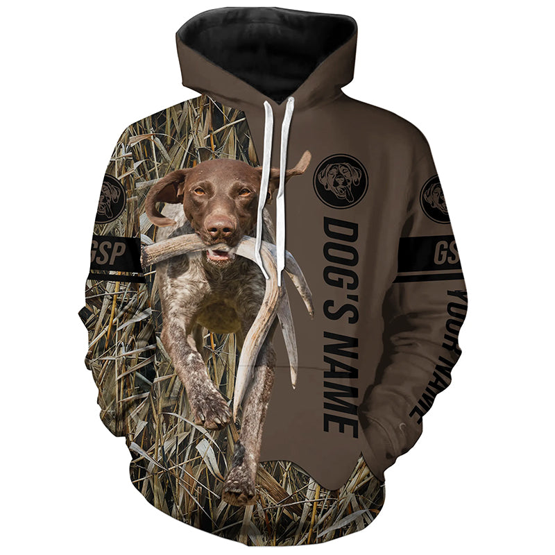 German Shorthaired Pointer Hunting dog customized Name Shirt, camo and brown color FSD4669