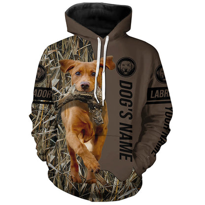 Fox red Labrador Retriever Hunting dog customized Name Shirt, camo and brown color FSD4679