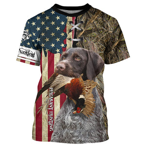 Deutsch Drahthaar Hunting Bird Dog Pheasant Hunter American flag full printing shirt, Hoodie FSD3247