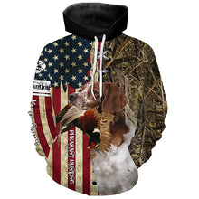 Load image into Gallery viewer, Brittany Hunting Bird Dog Pheasant Hunter American flag full printing shirt, Hoodie FSD3248
