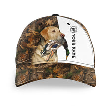 Load image into Gallery viewer, Duck hunting with Yellow Labrador Retriever 3D camo Custom Name hunting hat Adjustable Unisex hunting Baseball hat FSD2632