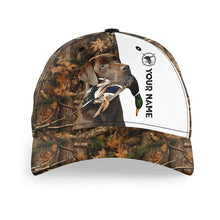 Load image into Gallery viewer, Duck hunting with Dog Chocolate Labrador Retriever 3D camo Custom Name hunting hat Adjustable Unisex hunting Baseball hat FSD2636