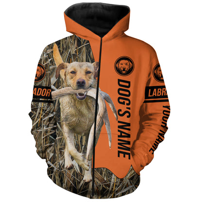 Yellow Labrador Retriever Hunting Dog Customized Name Zip Up Hoodie Shirt FSD4075