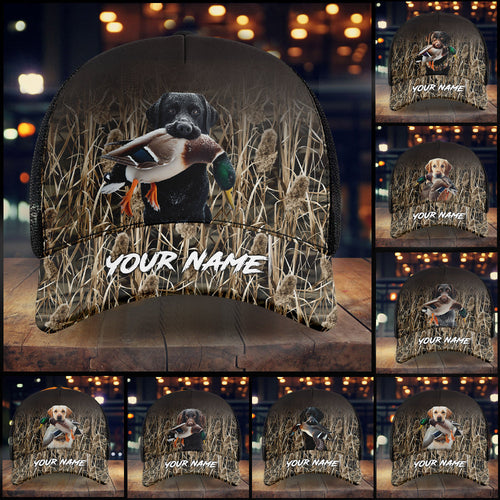 Duck Hunting Dogs Waterfowl Camo Custom Name Hat, Duck Hunting Mesh Back Cap, Hunting Hat FSD4562