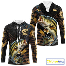 Load image into Gallery viewer, Bass Hooded Fishing Shirts Long Sleeve Sport Style Personalized Name, Fishing Shirt Jersey NHT512