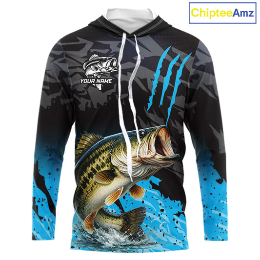Hooded Largemouth Bass Fishing Jerseys For Men, Custom Bass Performance Fishing Apparel NHT513