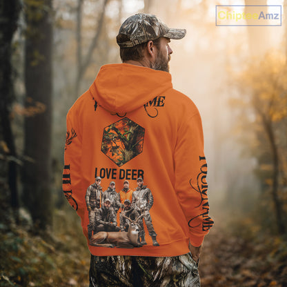Deer Hunting Orange Hoodie, Long Sleeve Shirt Custom Name, Team Name Gift For Hunter NHT05
